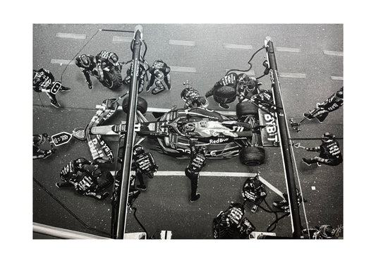Checo Perez Pit Stop Black & White