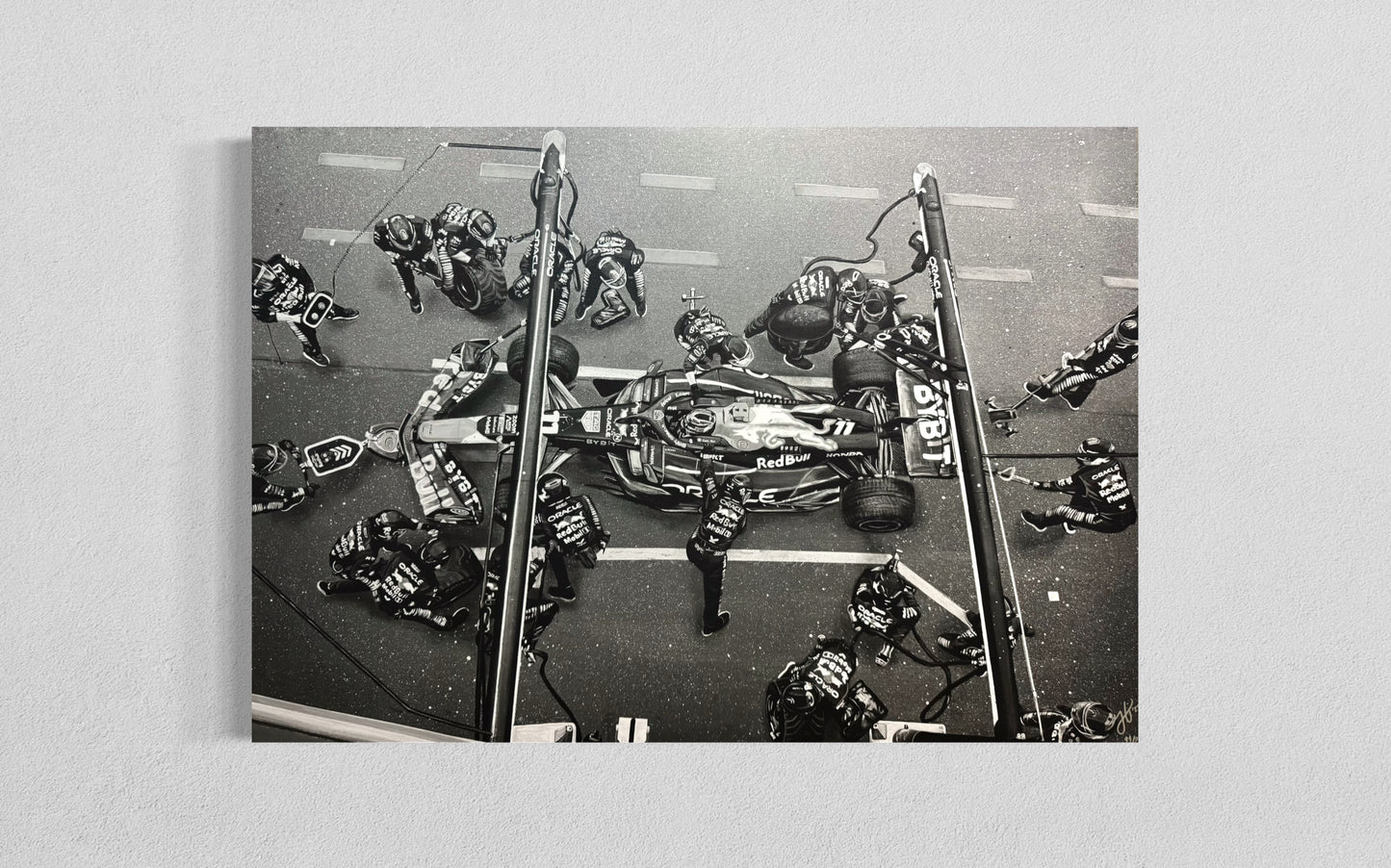 Checo Perez Pit Stop Black & White