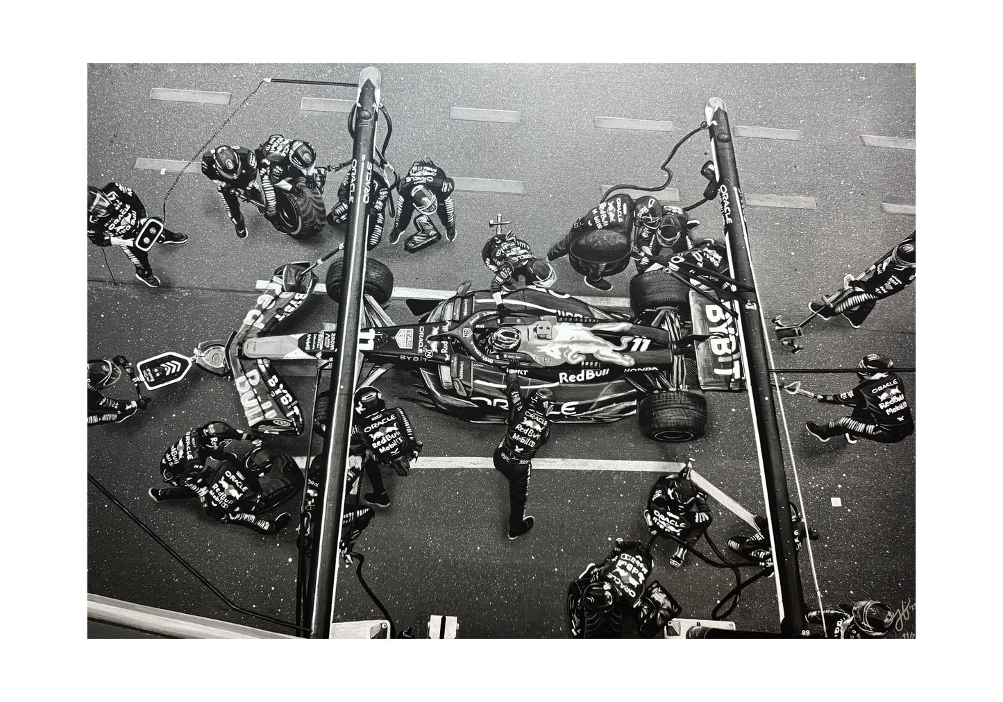 Checo Perez Pit Stop Black & White